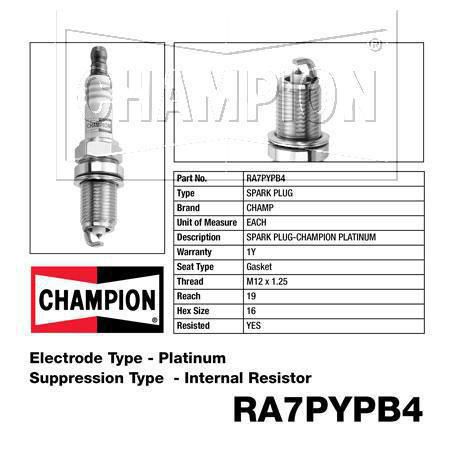 CHAMP — Champion Platinum Spark Plug — part number RA7PYPB4
