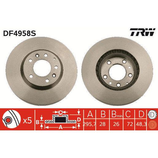 TRW — TRW Brake Rotor 295.7mm X 26 Min — part number DF4958 S