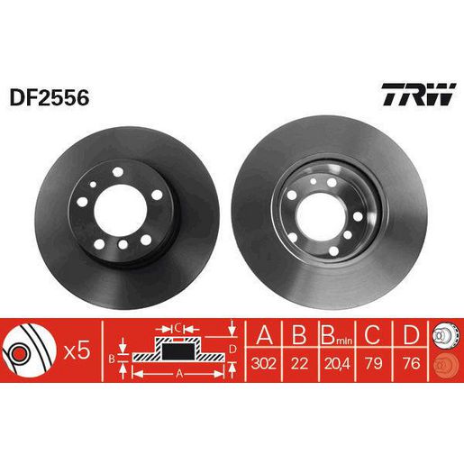 TRW — TRW Disc Brake Rotor 302mm x 20.4 Min — part number DF2556S