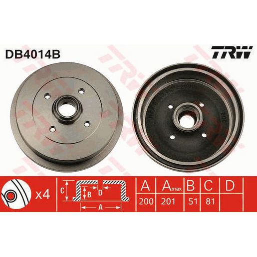 TRW — TRW Brake Drum With Bearing — part number DB4014B