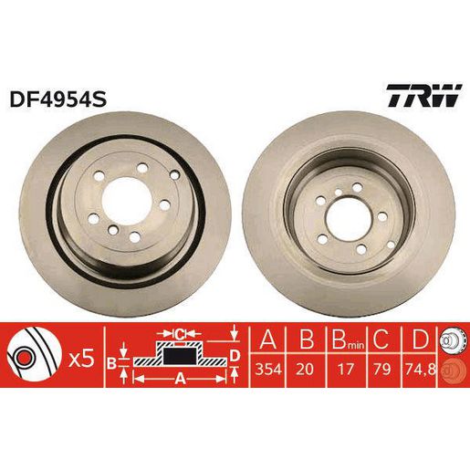 TRW — TRW Brake Rotor 354mm x 17 Min — part number DF4954S