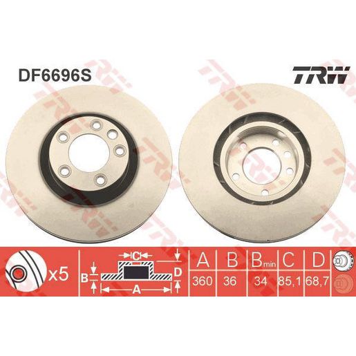TRW — TRW Brake Rotor 360mm x 34 Min — part number DF6696S