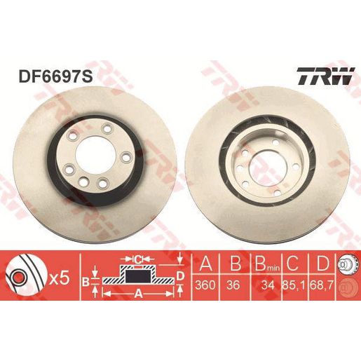TRW — TRW Brake Rotor 360mm x 34 Min — part number DF6697S